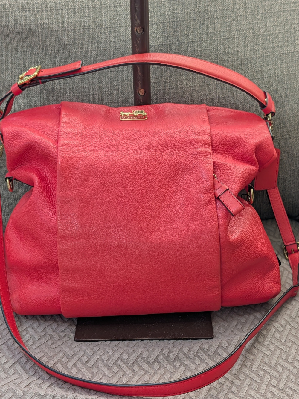 Coach Leather Shoulder Bag with Gold Accents